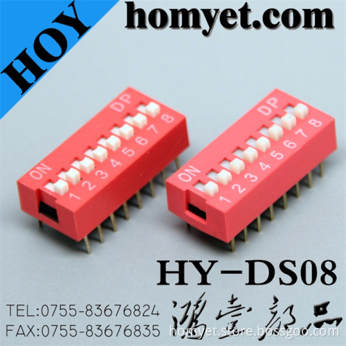 (DS08) RoHS Right Angle DIP Slideswitch 2.54mm Pitch (DS08) RoHS Pitch 2.54mm DIP Switch